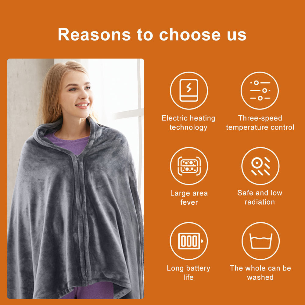 Flannel Smart soft comfortable warm Portable Battery Rechargeable Usb power Wearable Heated Shawl Blanket