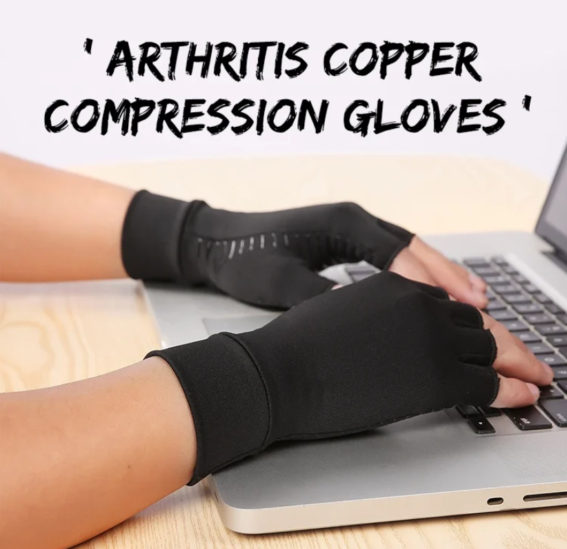 high quality GYM Arthritis Carpal Tunnel Pain Relief Hand Support Copper Compression Half Finger gloves for work