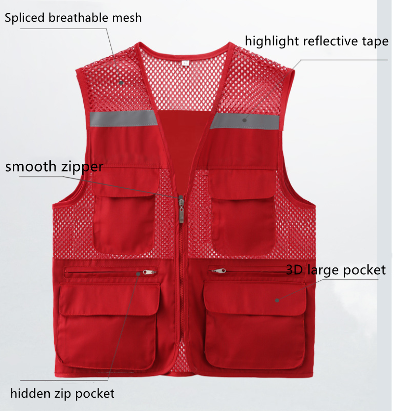 High quality inventory multi-pocket fisherman vest customized fishing hiking reporter photography camping hunting men's vest