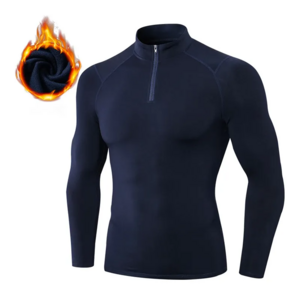 Thermal Underwear Workout Top Fleece Lined Long Sleeve Quarter Zip Pullover Stand Collar Active Golf Polo Compression Shirt for