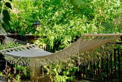 High quality bohemian style macrame beach hammock tassel large size outdoor hammock cotton canvas outdoor hammock