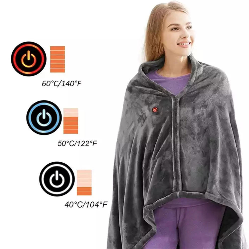 Flannel Smart soft comfortable warm Portable Battery Rechargeable Usb power Wearable Heated Shawl Blanket