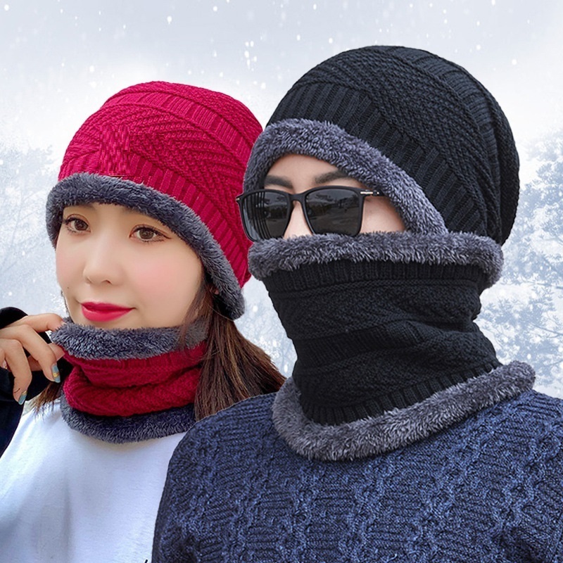 Winter Beanie Hat Scarf Set Warm Knit Hat Thick Winter Cap Neck Warmer for Men Women