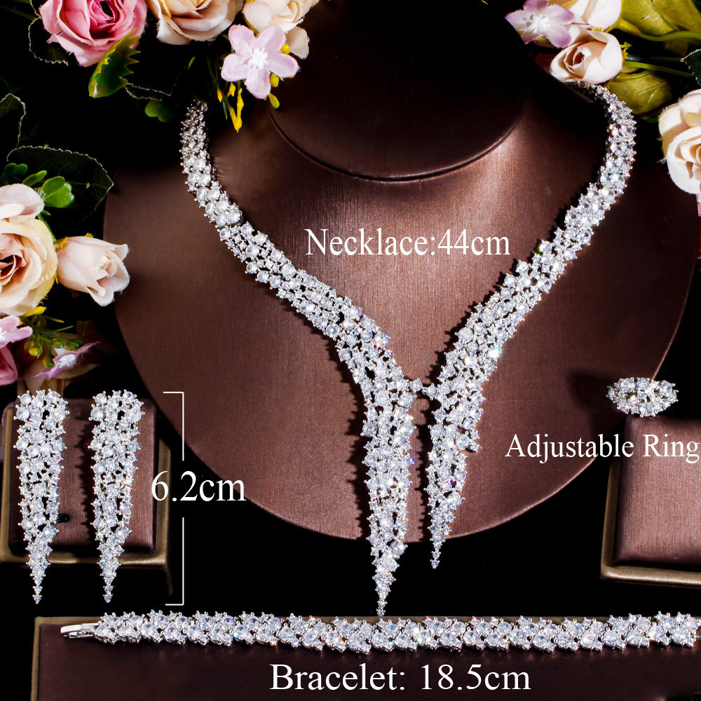 Fashion Hot Selling 4Pcs Cubic Zirconia Crystal Luxury S925 Sterling Silver Bridal Wedding Banquet Jewelry Set For Women