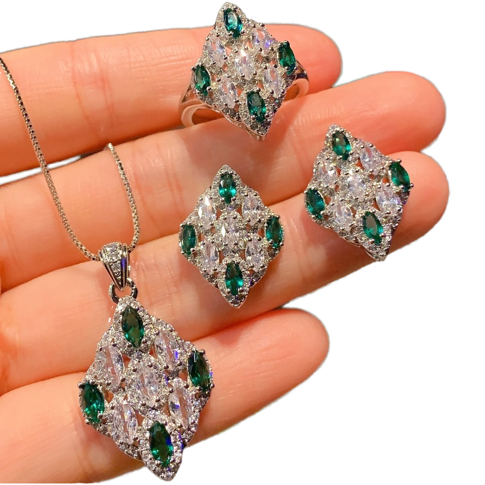 Luxury Hyperbole Color Gemstone Necklace Set for Women Wedding Party Zirconia Crystal Bridal Jewelry Sets Jewellery