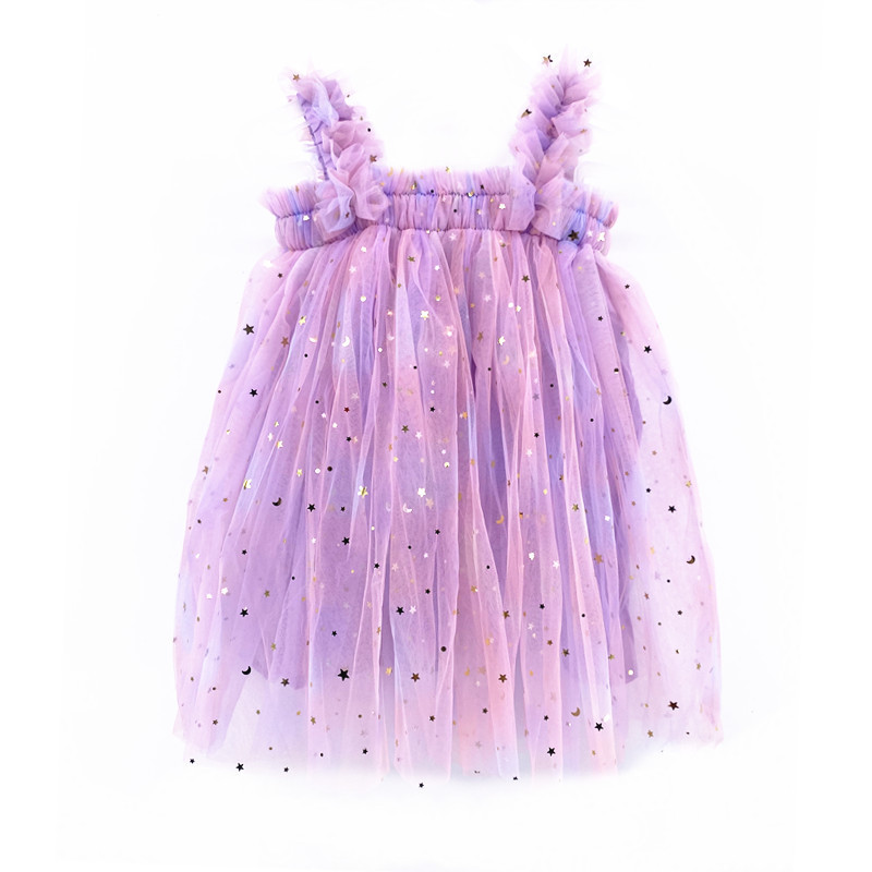 Custom LOGO Children Baby Girls Tulle Dress Sparkle Star TUTU Chiffon Dress Children Kids Happy Birthday Dress