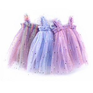 Custom LOGO Children Baby Girls Tulle Dress Sparkle Star TUTU Chiffon Dress Children Kids Happy Birthday Dress