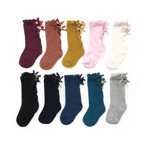 RTS Solid Bow Buttons Kid socks Knit Cotton Infant Toddler Baby Socks for KIds