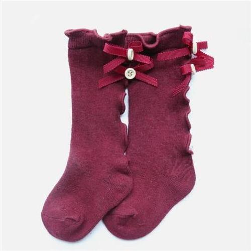 RTS Solid Bow Buttons Kid socks Knit Cotton Infant Toddler Baby Socks for KIds