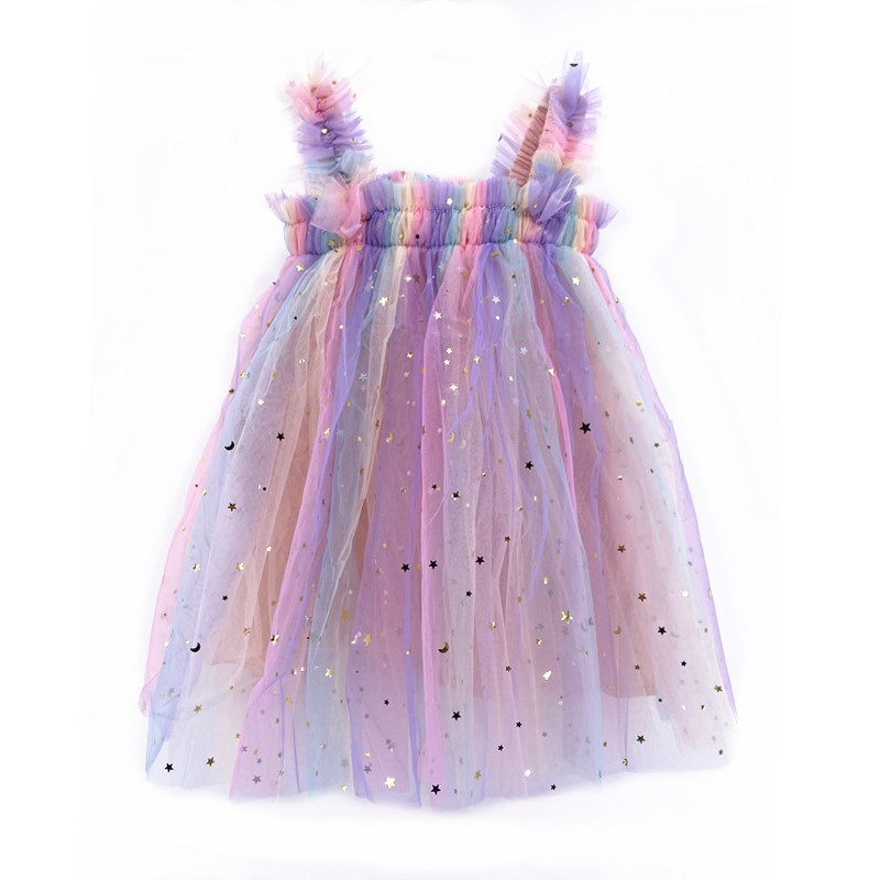 Custom LOGO Children Baby Girls Tulle Dress Sparkle Star TUTU Chiffon Dress Children Kids Happy Birthday Dress