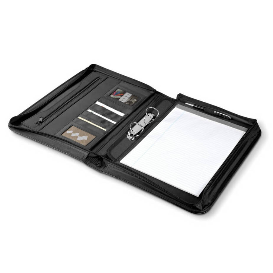 A4 zip black customized logo compendium folder with 2 ring binder