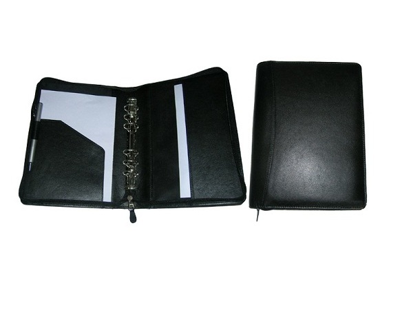 Hot Selling Custom A4 Zipped Leather Portfolio 6 Ring Binder Folder Organizer With Pen Loop