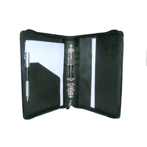 Hot Selling Custom A4 Zipped Leather Portfolio 6 Ring Binder Folder Organizer With Pen Loop