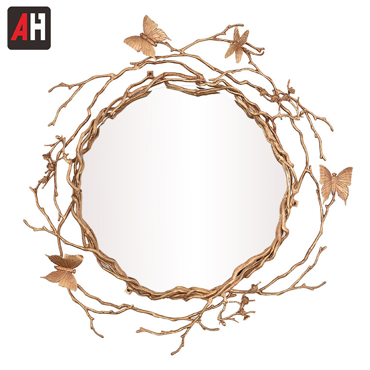 Butterfly round   big decorative mirror in Brass