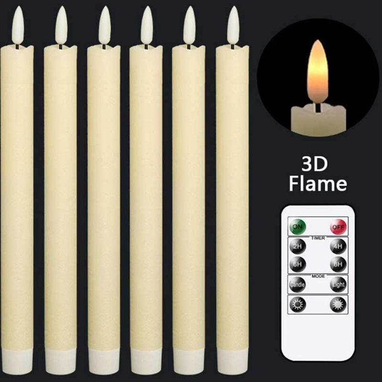 Battery Operated 3d Flameless Led Candles Plastic Taper Flickering Candles With Remote Control And Timer