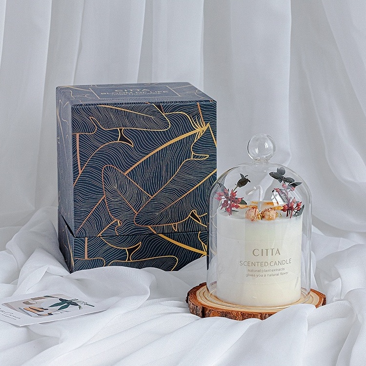 2023 Hot Selling  Aromatherapy Vanilla Dried Flower Soy Wax Scented Candle With Glass Jar Tin Gift Box