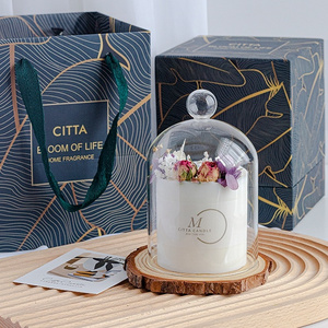 2023 Hot Selling  Aromatherapy Vanilla Dried Flower Soy Wax Scented Candle With Glass Jar Tin Gift Box