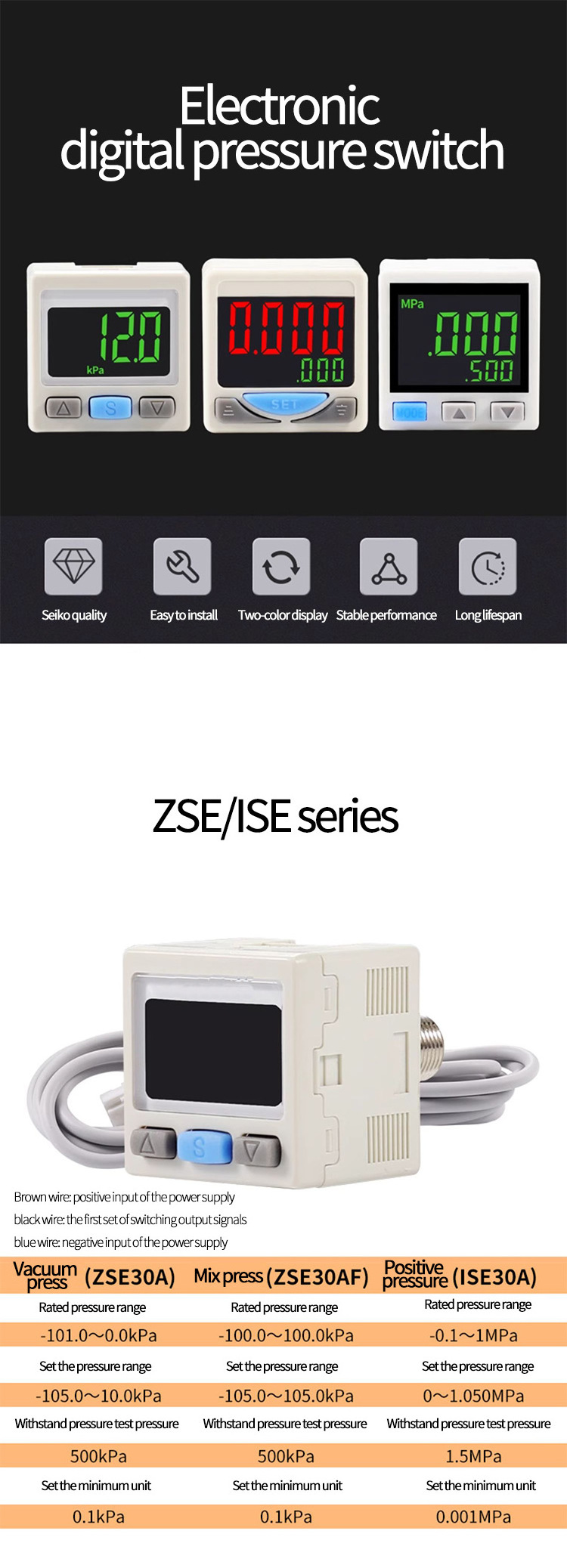 ISE30A Digital Pressure Switch Positive & Negative & Mixed & Dedicated Vacuum Compound Intelligent Digital Pressure Switch