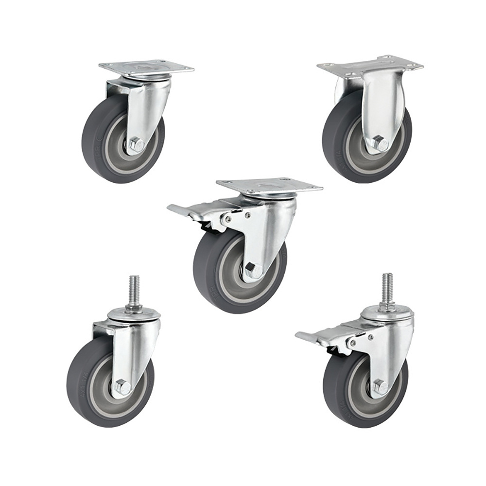 2/3/4/5 Inch Medical Tpr Casters Silent Hospital Furniture Swivel Universal Castors Low Profile Stretcher Cart Caster Wheels