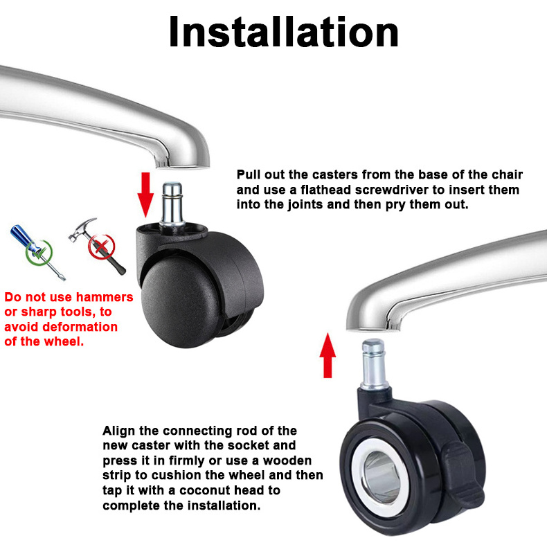 Inspiration Design Office Chair Hollow Casters 2.5 3 inch Swivel Mute Wheel Castor Hubless Grip Ring Stem Office Caster wheels