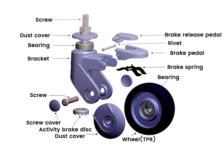 3/4/5 Inch Silent Medical Caster Wheels With Brake Hospital Bed Castors Trolley Locking Industrial Swivel Abs Fork Casters