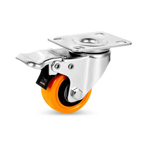 2Inch 50mm Orange Pvc Caster Wheels Top Plate Stem Small Size Home Office  Swivel Brake Rotating Industrial Universal Casters