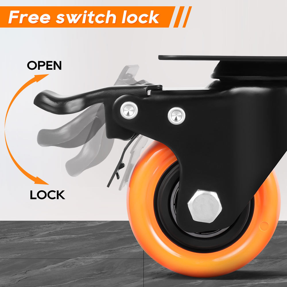 2Inch 50mm Orange Pvc Caster Wheels Top Plate Stem Small Size Home Office  Swivel Brake Rotating Industrial Universal Casters