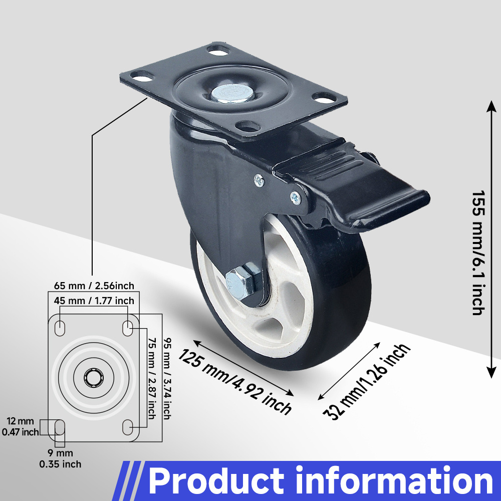 125mm Industrial Heavy Duty Casters Rotatory Castor Wheels Furniture Use 5 Pulgadas Swivel Workbench Universal Caster Wheels