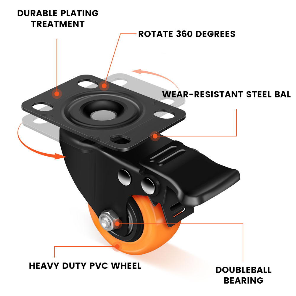 5Inch Industrial 125mm Casters Custom Trolley Home Castors With Brake Swivel Heavy Duty Top Plate Stem Locking Caster Wheels