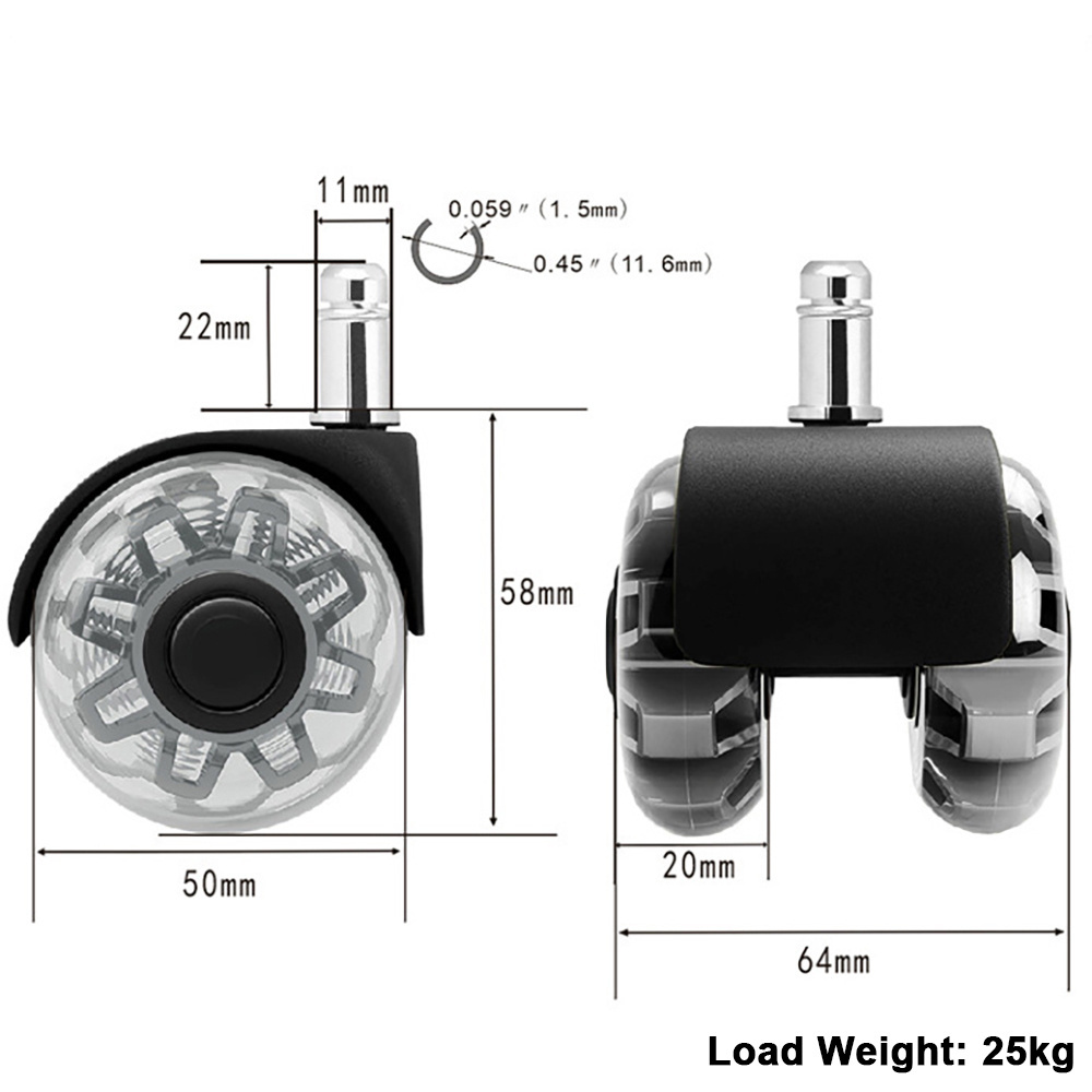 2Inch 3Inch Office Dual Pu Wheel Casters Brake Roller Light Universal Swivel Cart Iron Caster Wheels Silicon Quiet Chair Castor