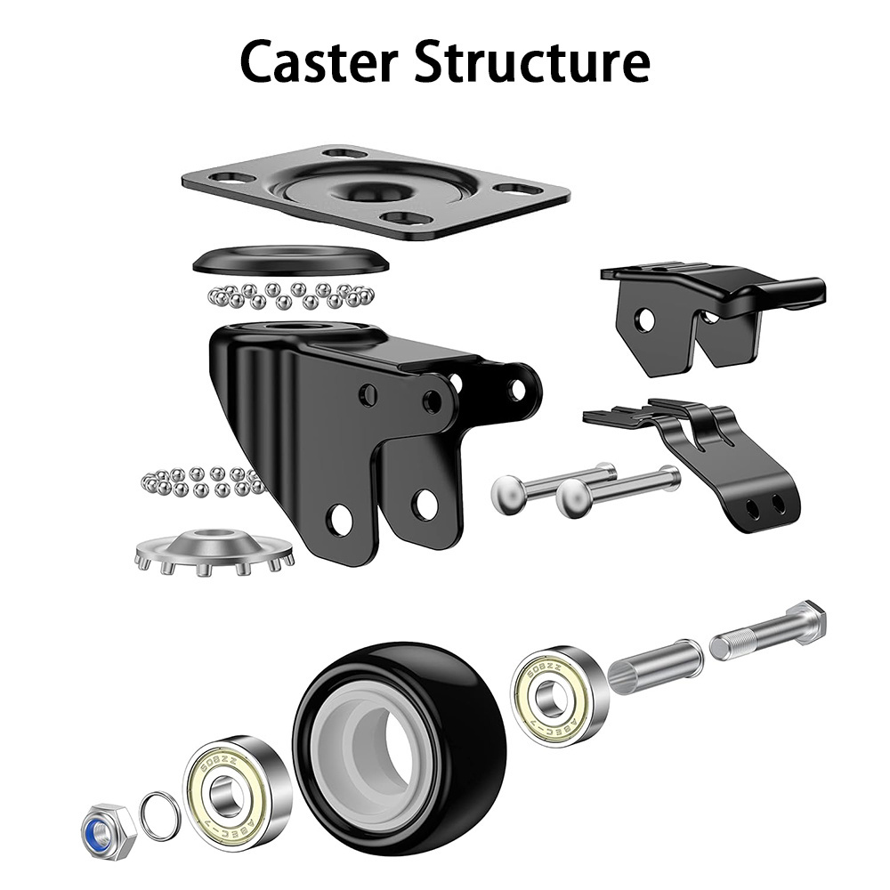 1.5 2 2.5 3 Inch PU/PVC Furniture Castors Threaded Stem Trolley Cart Furniture Swivel Workbench Wheel Office Chair Caster Wheels