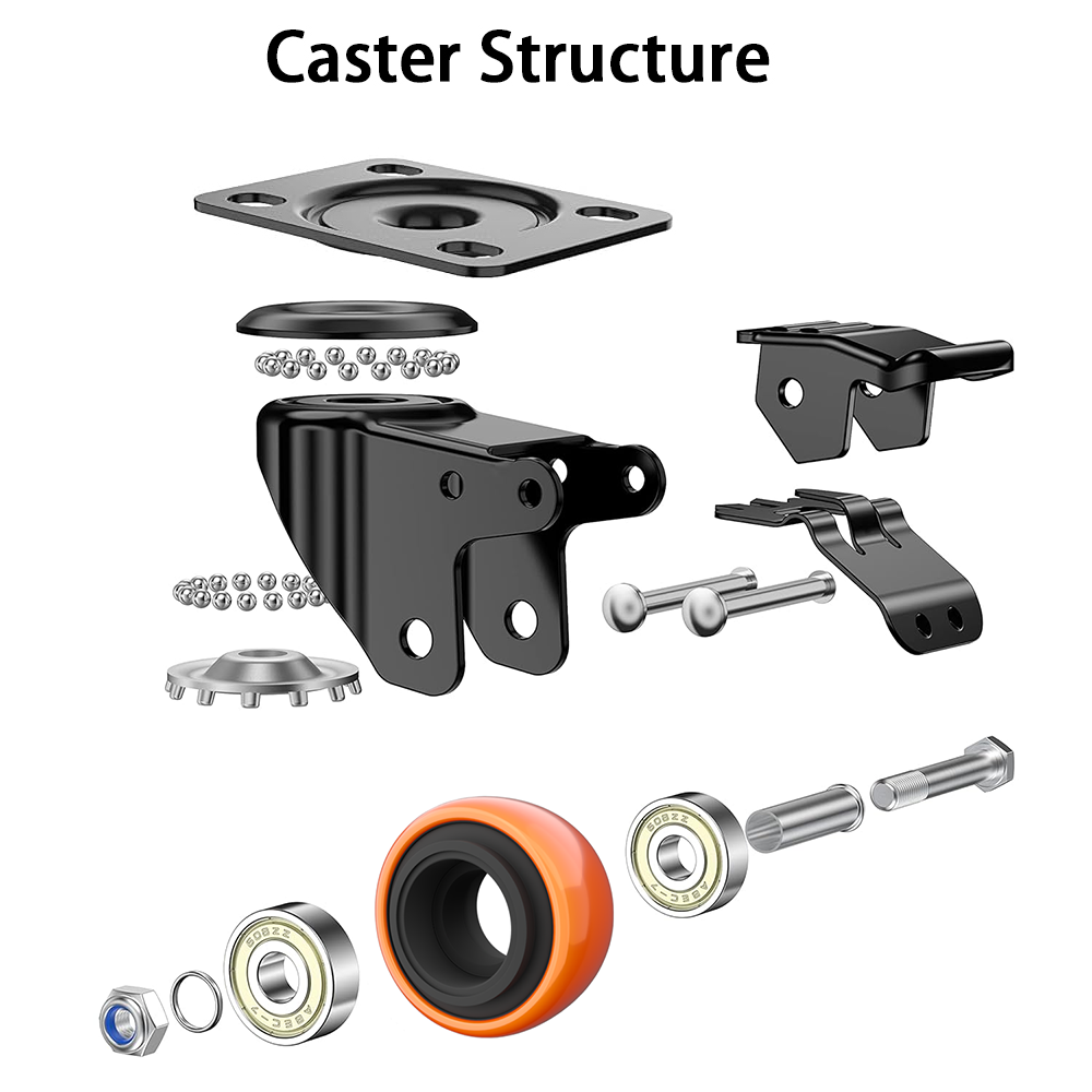 3 Inch Industrial Medium Duty Caster Wheels 75mm Castor Pvc Orange Swivel Heavy Duty Caster Rotating Universal Wheels