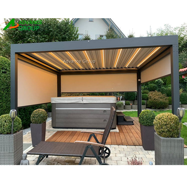 Customized high quality Electric Stainless outdoor courtyard garden UV Resistant Gazebo windproof pavilion louver Pergola canopy