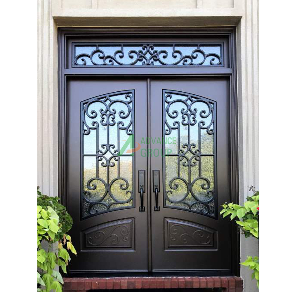 Steel French Glass Exterior Front Doors Wrought Iron Door For Home