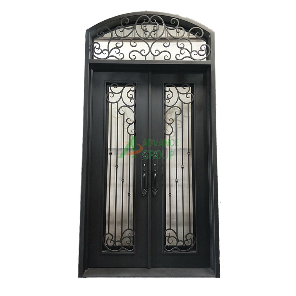 Steel French Glass Exterior Front Doors Wrought Iron Door For Home