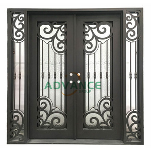 Anti-corrosion Residential Security Exterior Iron Door Factory High Quality Simple Double Front Main Wrought Iron Entry Door