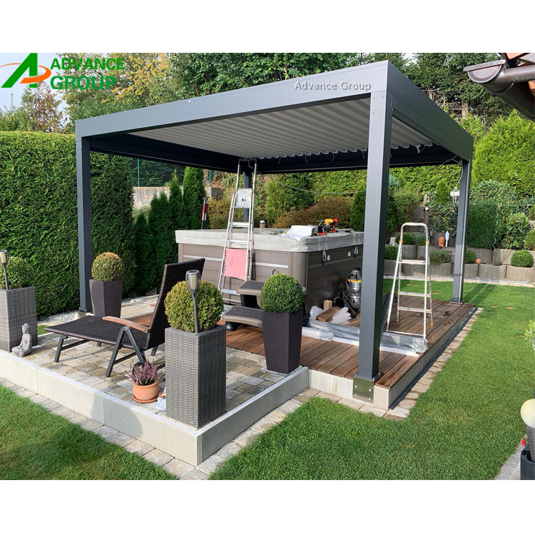 Garden gazebo metal houses manual motorized louver pergolas with electric louvred roof