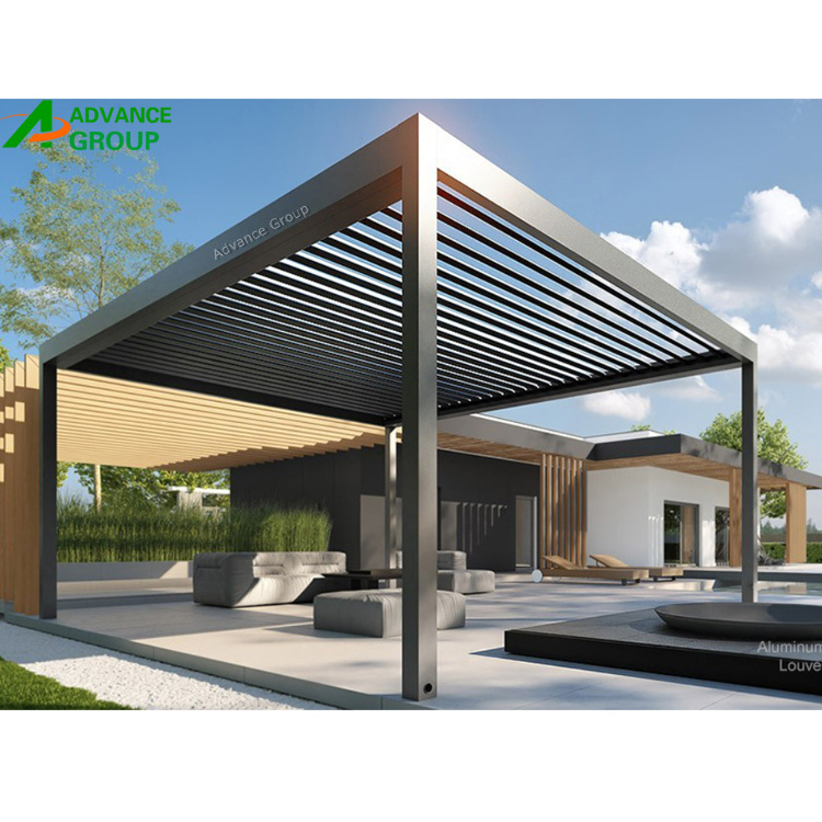 Modern Garden Adjustable Outdoor Gazebo Customized Modern Bioclimatic Motorized Aluminum Louver Pergola