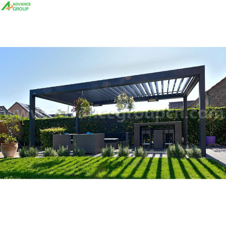 Automated opening louvered roof Bioclimatic pergola with LED light strip Aluminum gazebo for Outdoor