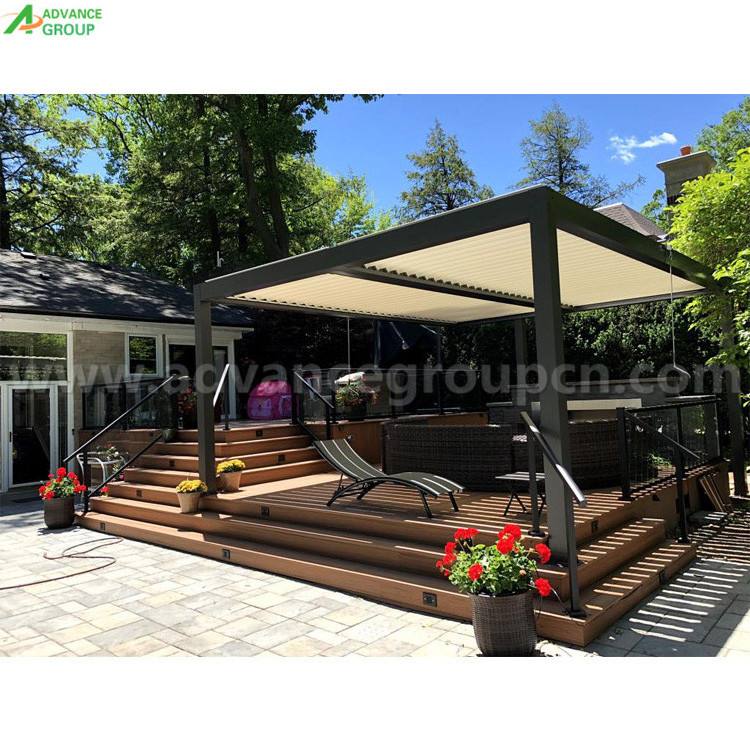 Automated opening louvered roof Bioclimatic pergola with LED light strip Aluminum gazebo for Outdoor