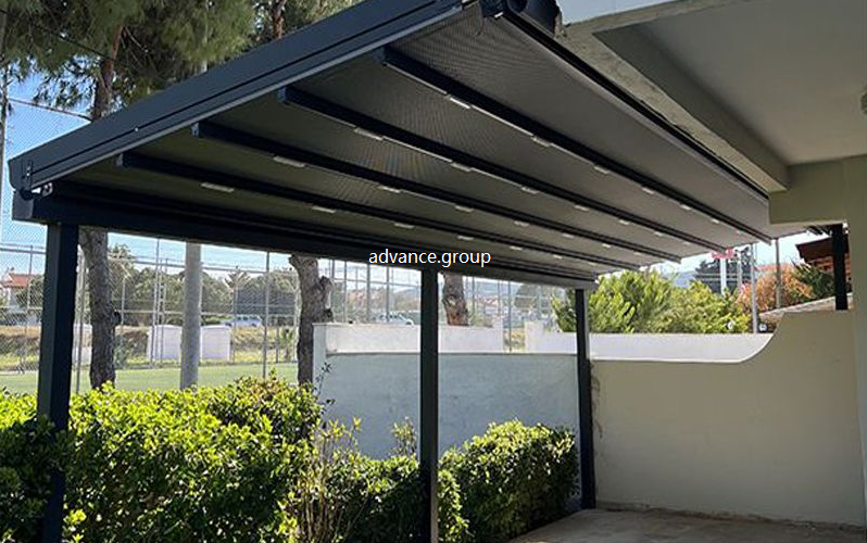 Modern Outdoor waterproof retractable pergola gazebo fabric skylight motorized canopy folding retractable awning