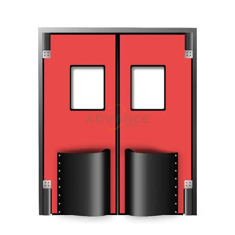 Industry Stainless Steel Or PVC Double Leaf Swinging Traffic Door With Window