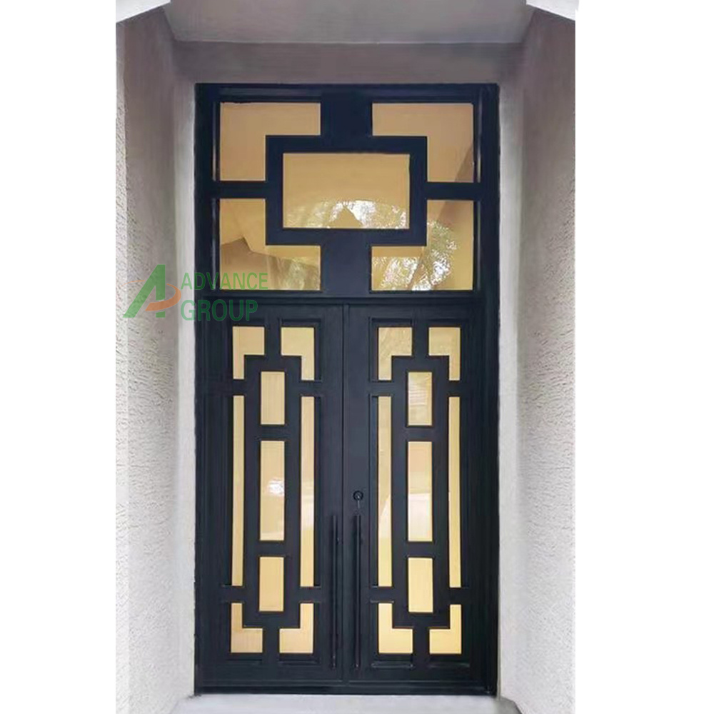 Luxury design round arched interior exterior front double glass wrought iron doors prices for villa home