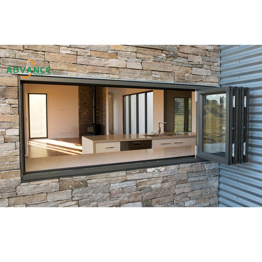 wholesale soundproof horizontal bifold window aluminum tempered glass folding windows