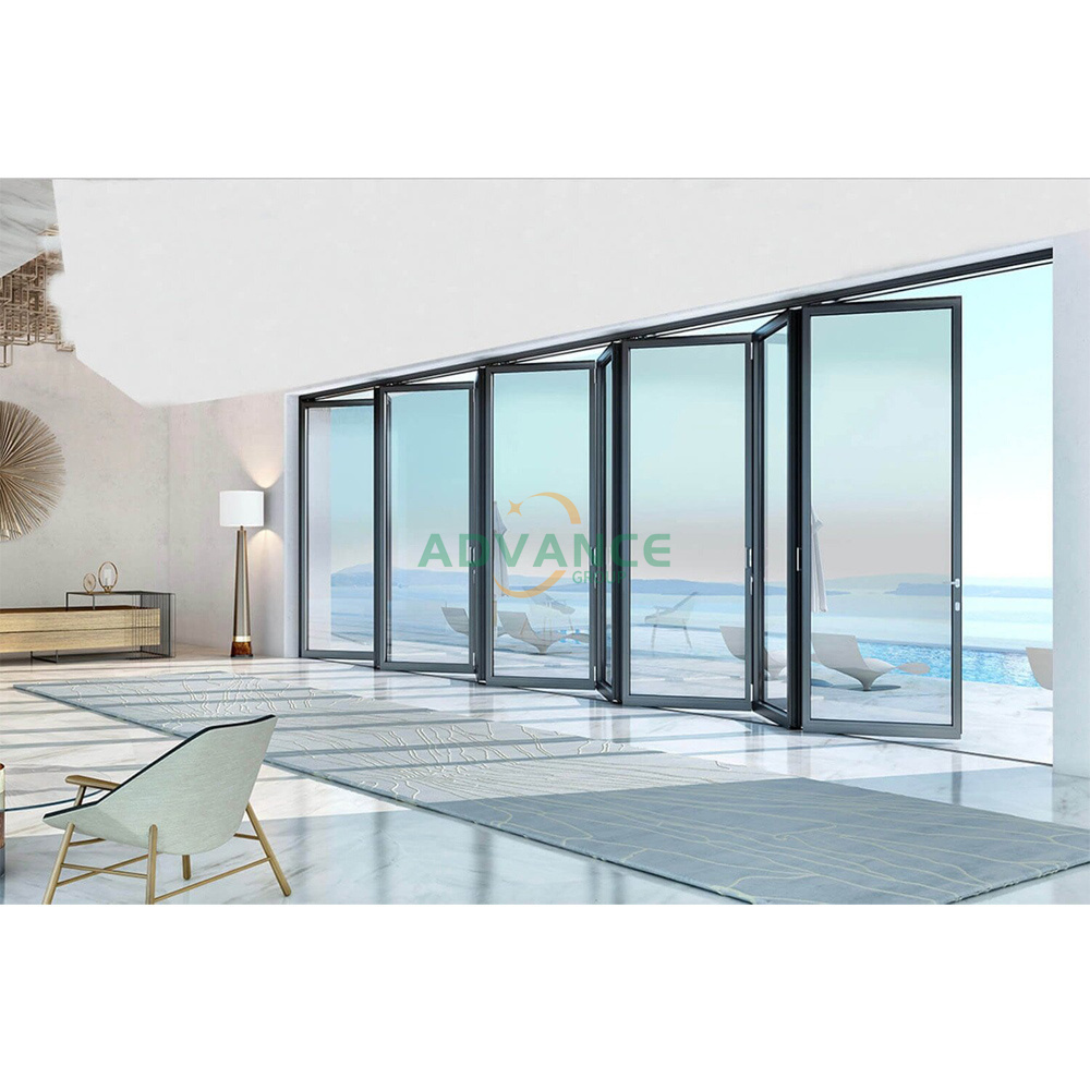 ADVANCE Aluminum  Soundproof System Movable Frameless Glass Door Bi Folding Door Frameless Folding