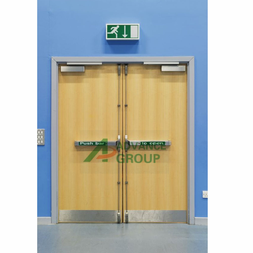 2 panel Metal Frame Skin Panels Laminate Fireproof Sound-proof Hotel Fire Steel Resisting fire door with window