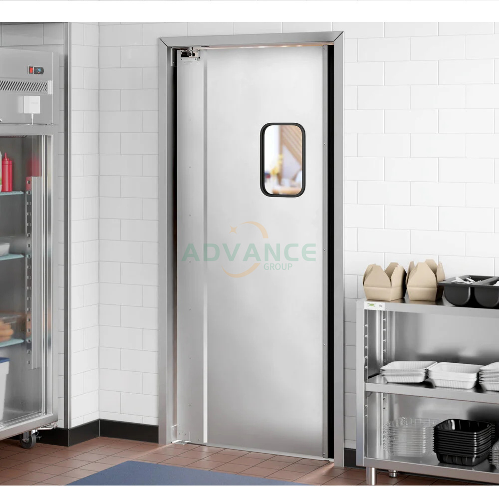 Industry Stainless Steel Or PVC Double Leaf Swinging Traffic Door With Window