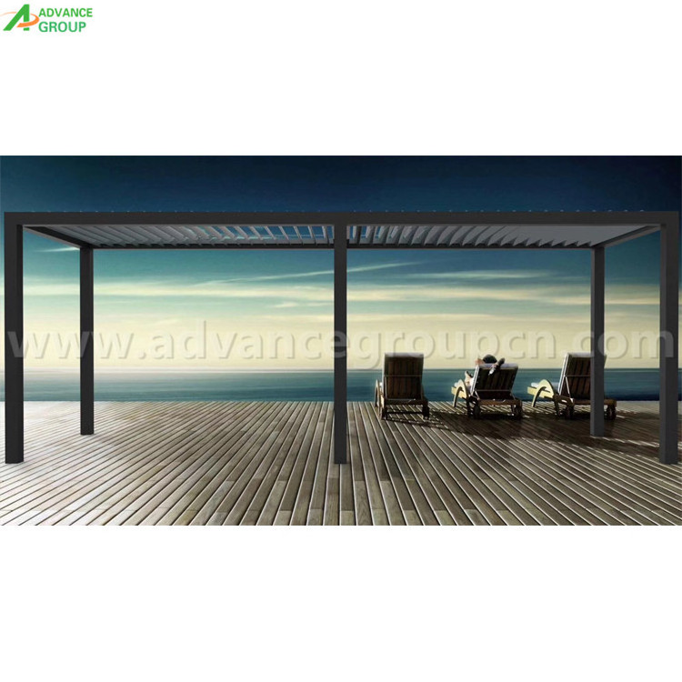 Electric Metal Gazebo Weatherproof Louvre Roof System Garden Pergola With Curtain