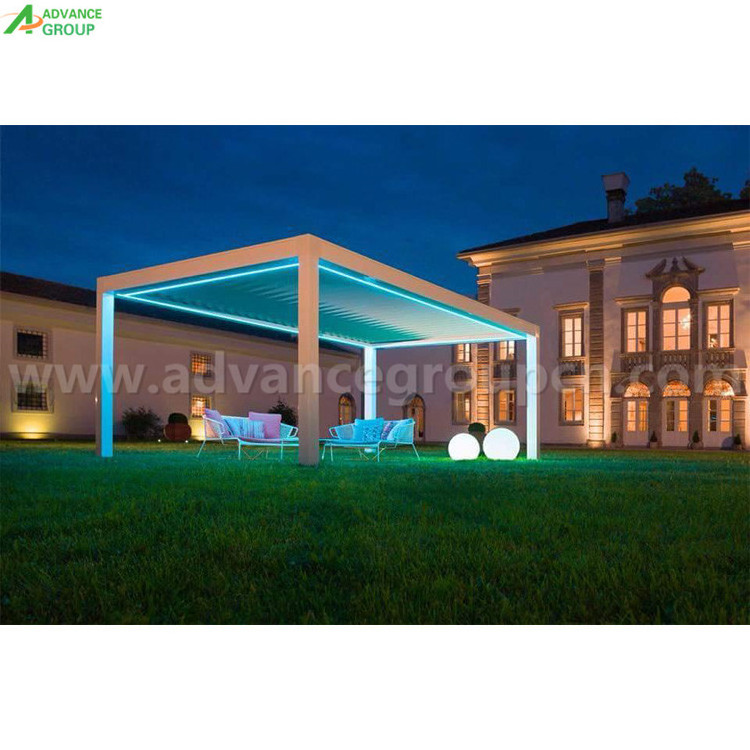 Electric Metal Gazebo Weatherproof Louvre Roof System Garden Pergola With Curtain