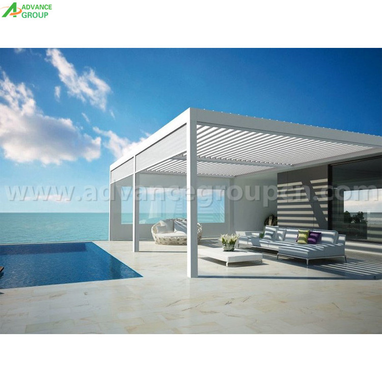 Chinese Patio Cover Balcony Metal Gazebo With Sun Shading Shutter Roof